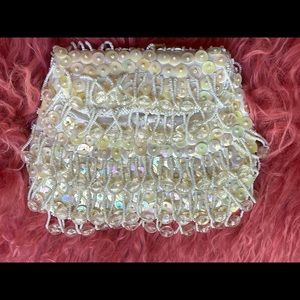 Ivory Iridescent Sequin & Fringe Beaded Purse